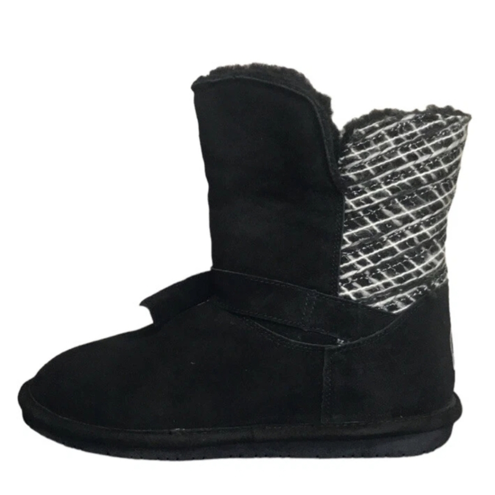 BEARPAW® Womens Size 8 Geneva Black Suede Sheepskin Winter Boot‎ Wool Fur Lined